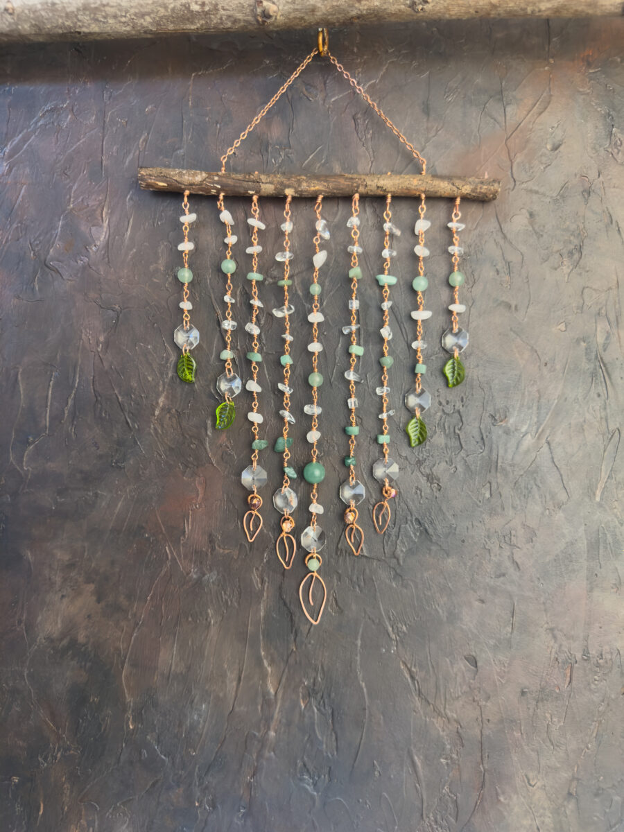 Copper and Green Aventurine Leaf Suncatcher