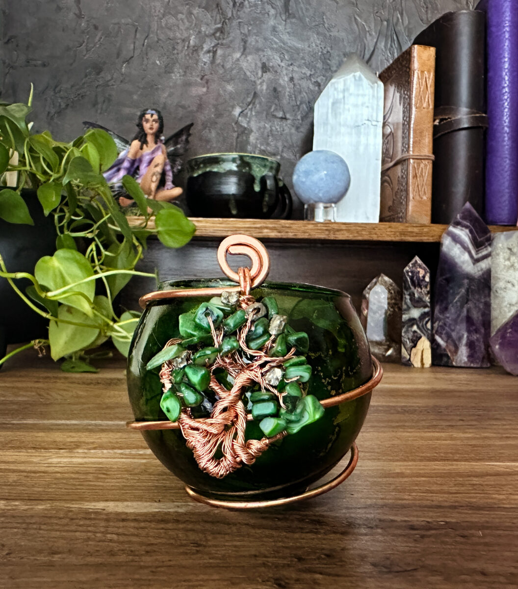 Malachite Crystal Prosperity Spell Candleholder