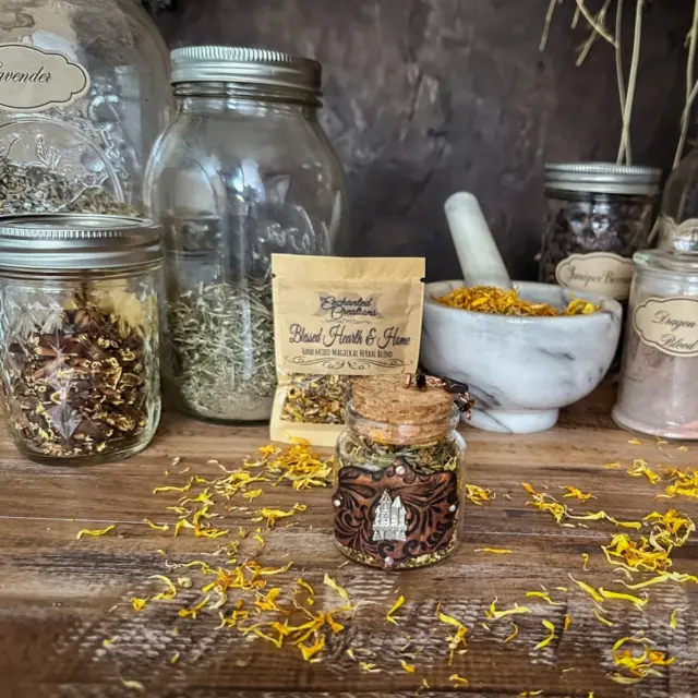 Your home is your sanctuary. Bless it with protection, joy, and abundance using this herbal blend, crafted to help you root into safety and sacredness with every breath of smoke.

Ingredients & Their Magickal Properties This blend is a sacred recipe from my personal Book of Shadows, crafted in small batches using herbs, resins, and essential oils known to cleanse, uplift, and bless sacred spaces:

🌿Dragons Blood Amplifies protection, strengthens intentions, and clears negativity. 

🌿Honeysuckle Attracts prosperity, happiness, and abundance.

🌿Rosemary Purifies, protects, and promotes mental clarity.

🌿Daffodil Enhances blessings, renewal, and spiritual harmony.

🌿Lavender Encourages relaxation, peace, and emotional balance.

How to Use This Incense

✨Burn as loose incense to cleanse your home and invite positive energy.

✨Use in home blessing rituals to create a protected and harmonious space.

✨Incorporate into candle magick to amplify prosperity and spiritual renewal.

✨Add to charm bags or ritual sachets to enhance protection and abundance. 

✨Use in simmer pots to fill your home with a calming and uplifting atmosphere. 

For detailed suggested uses and ideas, visit HerEnchantedCreations.com/Herbal 

#herenchantedcreations #herbalblend #magicalcreations #everydaymagic #makeeverydaymagic #everydaywitchcraft #basicwitch #magicalsolutions #ritualtools